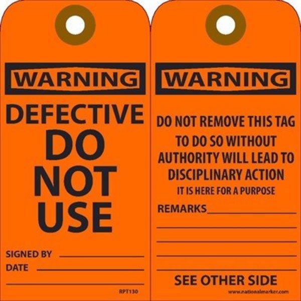 Nmc Warning Defective Do Not Use Tag, Pk25 RPT130G